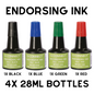 Ink Pad Re-inking Ink 4x 28ml Black, Blue, Green and Red