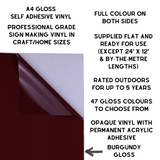 Self-Adhesive Gloss Vinyl • by the metre  • 610mm wide  • A5 samples available