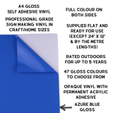 Self-Adhesive Gloss Vinyl • by the metre  • 610mm wide  • A5 samples available