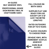 Self-Adhesive Gloss Vinyl • by the metre  • 610mm wide  • A5 samples available