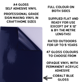 Self-Adhesive Gloss Vinyl • by the metre  • 610mm wide  • A5 samples available