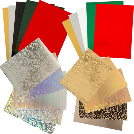 Fabric FLEX Heat Transfer Vinyl • A4 • Christmas Themed Packs • Patterned and plain • 5 sheets