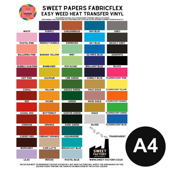 FabricFLEX Heat Transfer Vinyl • A4 • single sheets • 55 colours to choose from